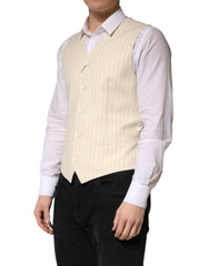 Beige Stripes Wool Dress Men Waistcoat Vest