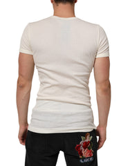 Off White Cotton Short Sleeve Henley T-shirt