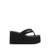 Black Polyester Platform Sandals
