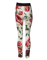 White Floral Leggings Stretch Waist Pants
