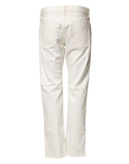 White Cotton Straight Denim Mid Waist Trouser Jeans