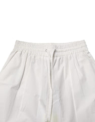 White Cotton High Waist Wide Leg Straight Bermuda Shorts