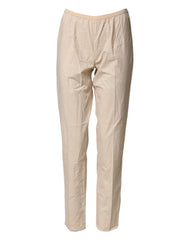 Beige Cotton High Waist Straight Chino Trouser Pants