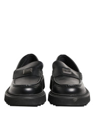 Black Leather DG Plaque Loafers Dress Shoes