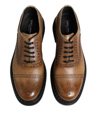 Brown Lace Up Leather Brogue Derby Men Shoes