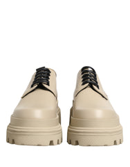 Beige Lace Up Trekking Derby Men Dress Shoes