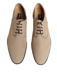 Beige Canvas Derby Lace Up Dress Men Shoes