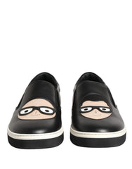 Black Leather Signature Figures Sneakers Shoes