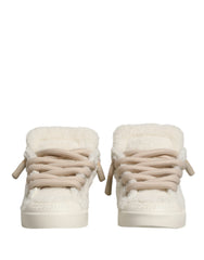 White Faux Shearling Low Top Sneakers Shoes