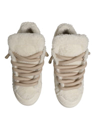 White Faux Shearling Low Top Sneakers Shoes