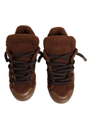 Brown Faux Shearling Low Top Sneakers Shoes