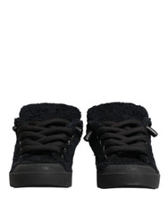 Black Faux Shearling Low Top Sneakers Shoes