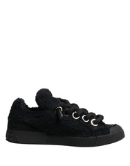 Black Faux Shearling Low Top Sneakers Shoes
