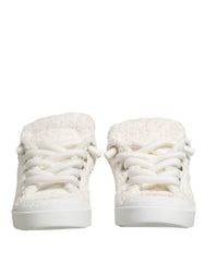 White Faux Shearling Low Top Sneakers Shoes