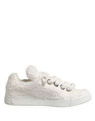 White Faux Shearling Low Top Sneakers Shoes