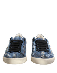 Blue Distressed Denim Low Top Sneakers Shoes