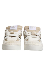 White Beige Faux Shearling Low Top Sneakers Shoes