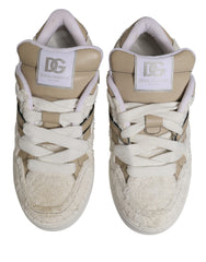 White Beige Faux Shearling Low Top Sneakers Shoes