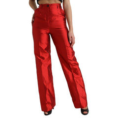 Red Satin Silk High Waist Wide Leg Pants