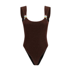 Brown Polyamide One-Piece Swimsuit