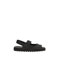 Black Calf Leather Bos Taurus Flat Sandals