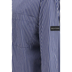 قميص قطني أزرق بنقشة