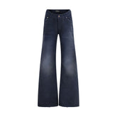 Blue Cotton Flared Jeans