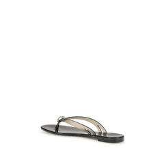 Black Polyurethane Flat Sandals