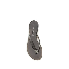 Black Polyurethane Flat Sandals