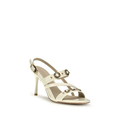 Beige Calf Leather Bos Taurus Stiletto Heel Sandals