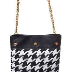Black And White Leather And Textile Shoulder Bag