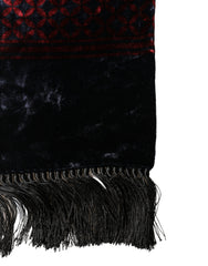 Black Red Rayon Geometric Pattern Fringe 140cm X 16cm Scarf