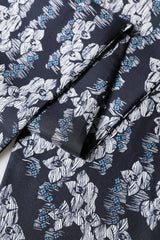 Black Blue Silk Floral Pattern Fringe 140cm x 16cm Scarf
