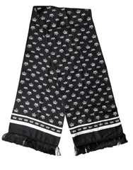 Black Silk Crown Fringe Neck Wrap 173cm x 32.5cm Scarf