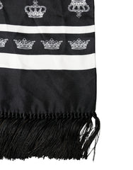 Black Silk Crown Fringe Neck Wrap 173cm x 32.5cm Scarf
