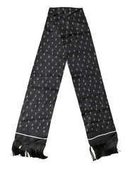 Black White Silk Dotted Print Foulard 140cm X 15cm Scarf