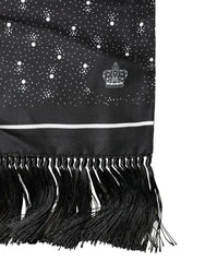 Black White Silk Dotted Print Foulard 140cm X 15cm Scarf