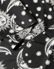 Black Silk Sun Moon Star Fringe Foulard 178cm X 33cm Scarf