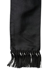 Black Silk Fringe Neck Wrap Foulard 160.5cm x 8cm Scarf