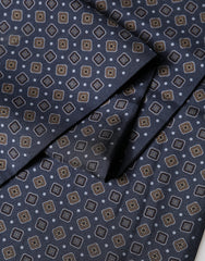 Navy Silk Geometric Fringe Foulard 137cm x 18cm Scarf