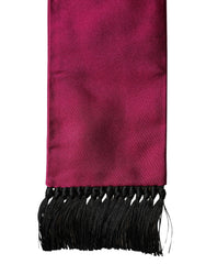 Burgundy Silk Fringe Neck Wrap Foulard 160.5cm x 8cm Scarf
