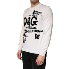 White Virgin Wool Graphic Logo Crewneck Sweater