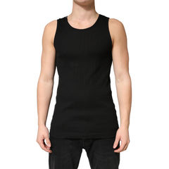 Black Cotton Ribbed Sleeveless Tank Top T-shirt