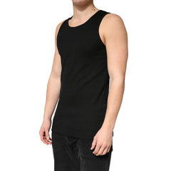 Black Cotton Ribbed Sleeveless Tank Top T-shirt