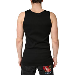 Black Cotton Ribbed Sleeveless Tank Top T-shirt