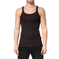 Brown Cotton Ribbed Sleeveless Tank Top T-shirt