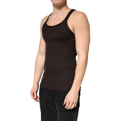 Brown Cotton Ribbed Sleeveless Tank Top T-shirt