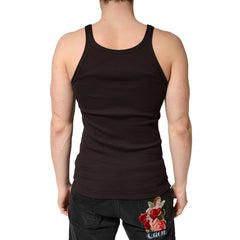 Brown Cotton Ribbed Sleeveless Tank Top T-shirt