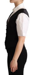 Solid Black Silk Sleeveless Waistcoat Vest Top