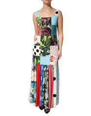 Multicolor Patchwork Silk Sleeveless Dress